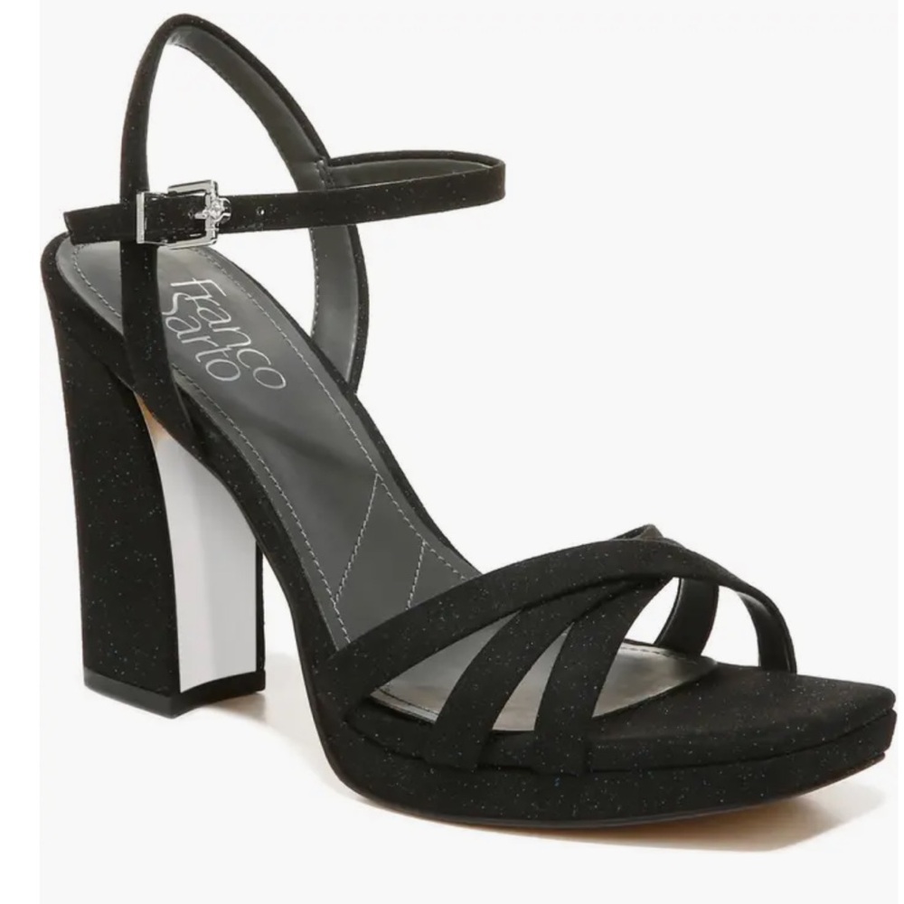 Franco Sarto Damalis Faux Black Leather Strappy Heels Size 5